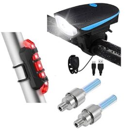 LED Cycle Front Light with Tail Light and LED Tyre Valve Lights (1)