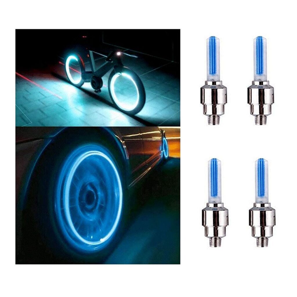 ONTRACK LED Tyre Light 4x Blue Tyre Valve Cap Tail Lights for Cycle