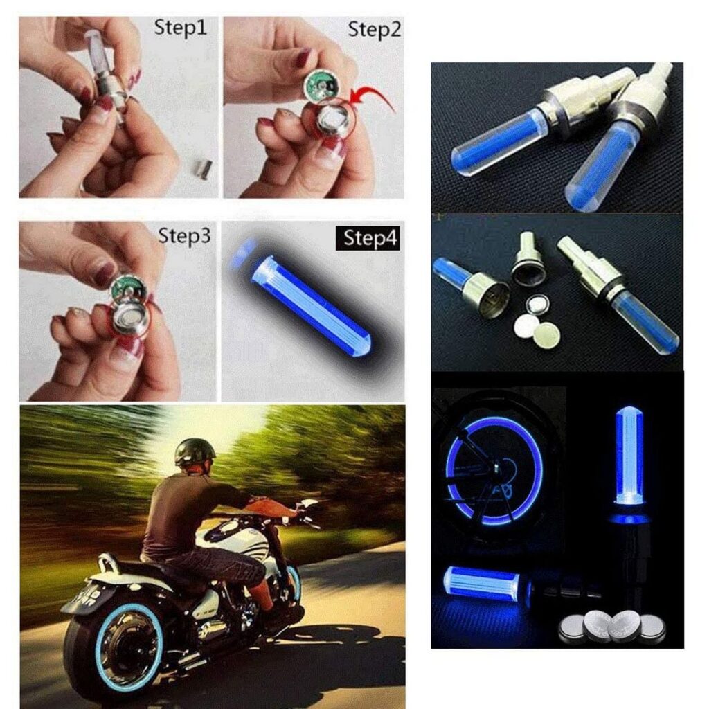 ONTRACK LED Tyre Light 4x Blue Tyre Valve Cap Tail Lights for Cycle & Reflectors Ontrack