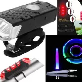 ONTRACK LED Cycle Front Light with Tail Light and LED Tyre Valve Lights (Multicolor) (Pack of 1 Front Light, 1 Back Light & 2 Valve Lights)