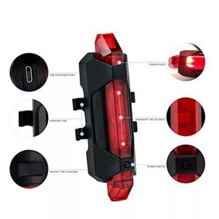 OnTrack Power Beam 5 LEDs Bicycle Head Light & USB Rechargeable Tail Light Set Combo (Black, Red) (2)