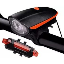 OnTrack USB Rechargeable Cycle Horn LED Light with USB Rechargeable Cycle LED Taillight (Black, Orange)