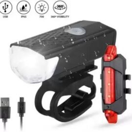 ONTRACK USB Rechargeable Head Light and Tail Light LED for Bicycle Front Rear Light Combo (Black, Red)