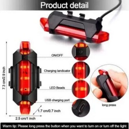 USB Rechargeable Head Light and Tail Light LED for Bicycle Front Rear Light Combo (2)